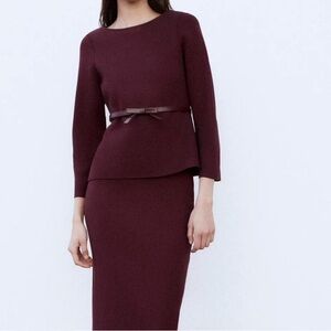 Zara Burgundy Sweater with Bow Detail